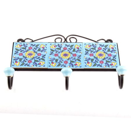 Turqoise And Yellow Wheel Flower Tiles Hooks